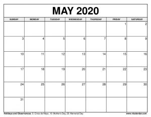 PRINTABLE MAY 2020 CALENDARS - ArticleCity.com